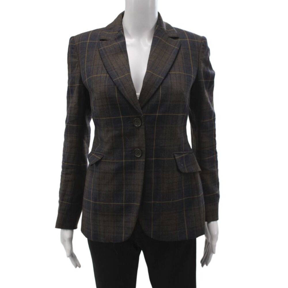 Moschino Cheap & Chic Womens Brown Plaid Wool Jacket Button Long Sleeve Size 6